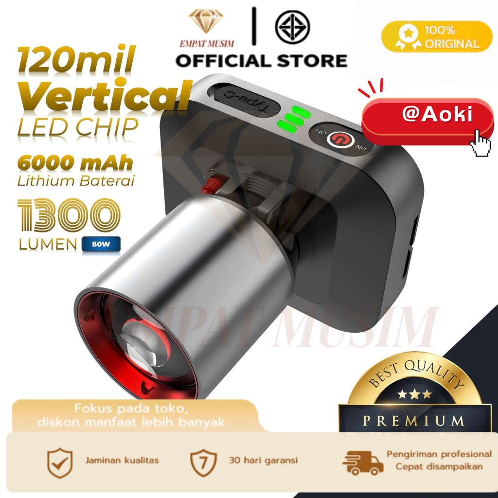 AOKI SENTER KEPALA LED ZOOM AK-3685A & AK-3686K 60W / CAHAYA SUPER TERANG / JARAK JAUH LASER / @AOKI