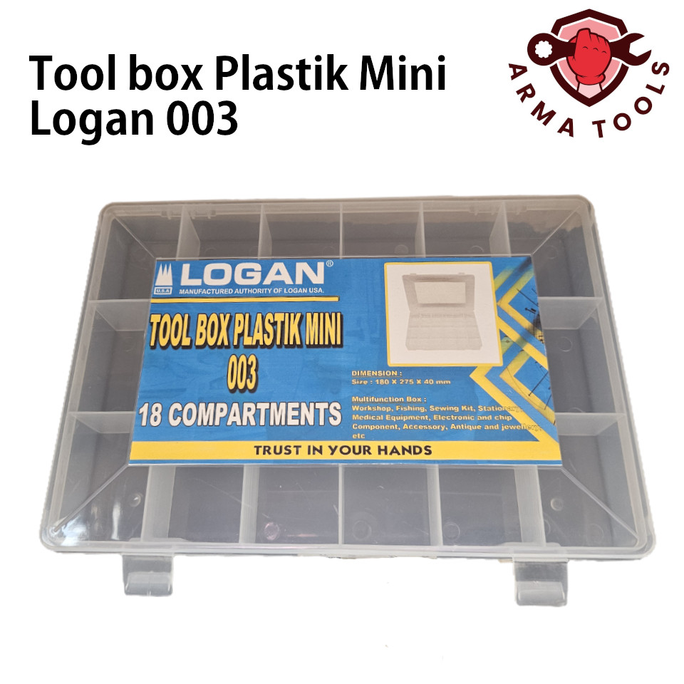Tool Box Plastik Kecil 27 cm 18 sekat Logan 003 Transparan