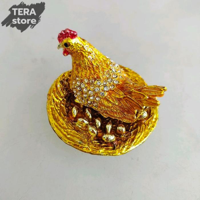 patung ayam bertelor emas induk ayam intan berlian hoki feng shui tempat perhiasan