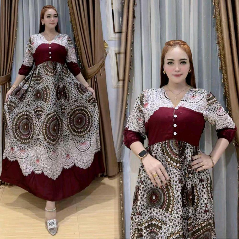Baju wanita dress harian katun rayon busui kancing depan lengan 7/8 Casata Casandra Taury