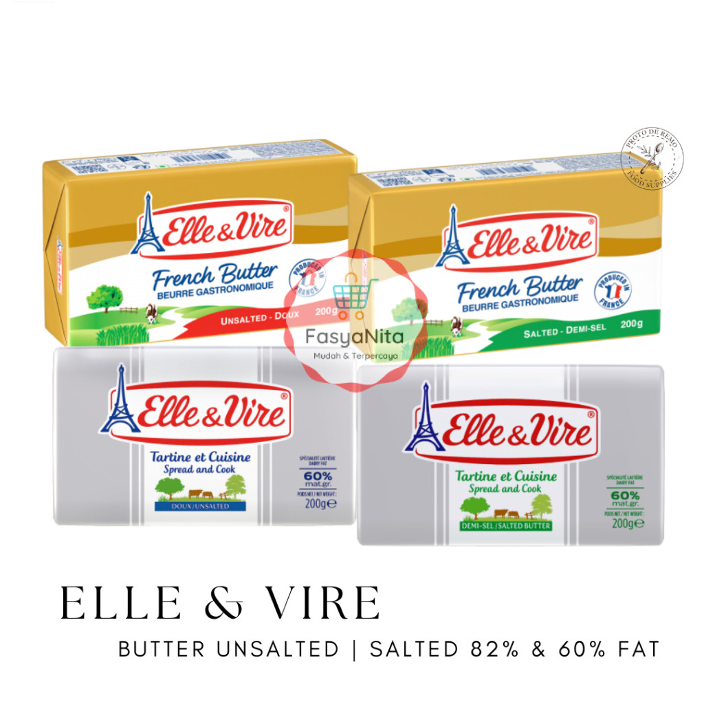 Elle & Vire Butter Unsalted & Salted | Mentega Margarin Tawar & Asin - 200gr - Fasyanita Online Fres
