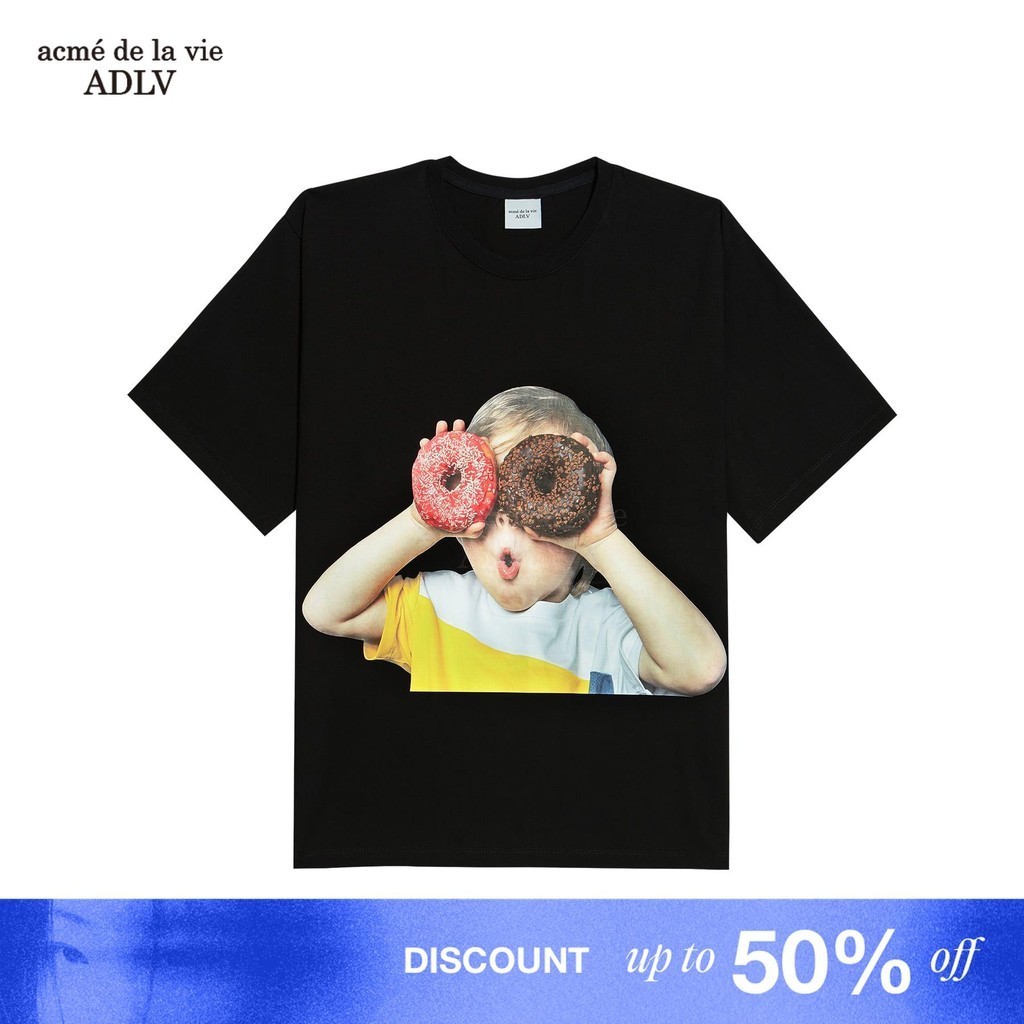 COD [ADLV] Baby Face Short Sleeve T-Shirt Black Donuts 1 R - Kaos Oversized Fit Unisex acme de la vi