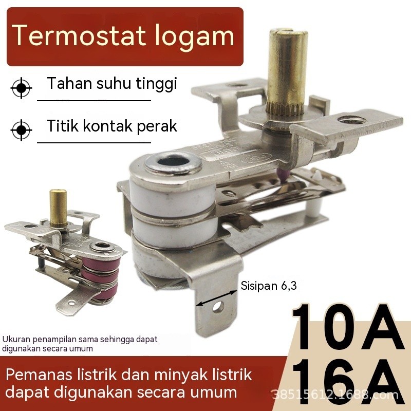 10A / 16A Pengontrol Suhu Pemanas Listrik Logam Pemanas Listrik Minyak Ting Switch Kontrol Suhu Pema