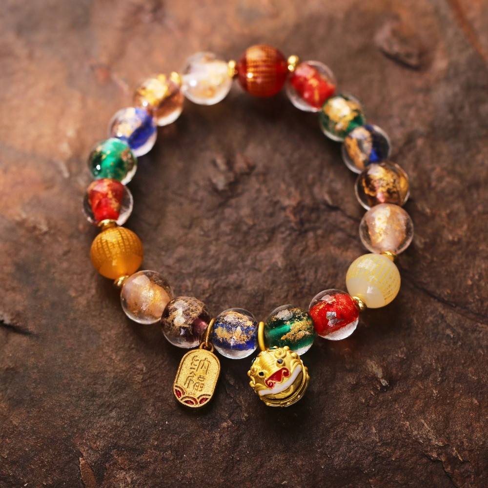 Gelang kaca abu-abu harum, kaca foil emas warna-warni, gelang sempurna.