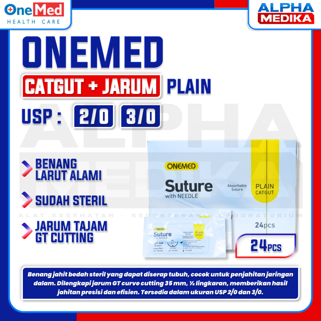 ONEMED - CATGUT PLAIN+JARUM Onemed  / Benang Jahit Plain+Jarum / Suture With Needle