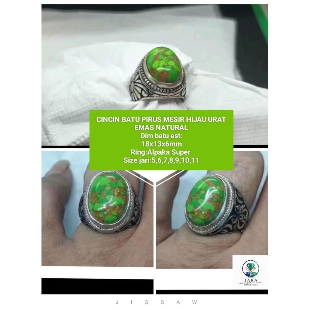CINCIN BATU PIRUS MESIR HIJAU URAT EMAS NATURAL