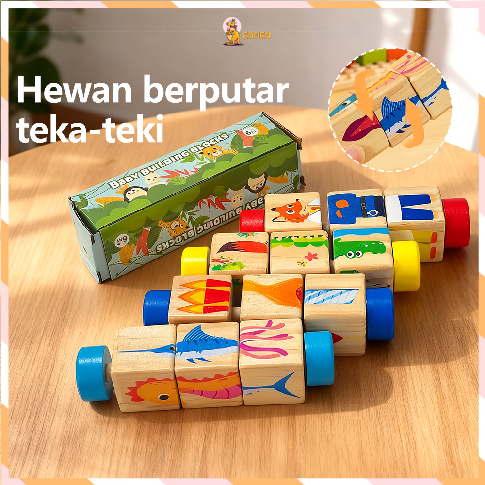 Edden Blok Puzzle Berputar Wooden Rotating Puzzle Meningkatkan Kognitif Puzzle Block Toys 3D