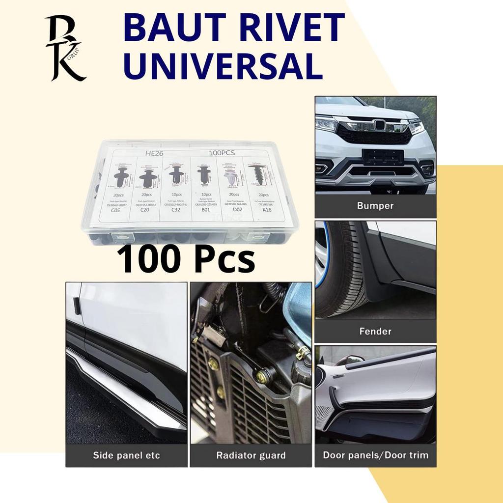100pcs Baut Rivet Mobil / Universal Klip Bumper Baut Body Plastik Mobil / Universal Mobil Baut Plast