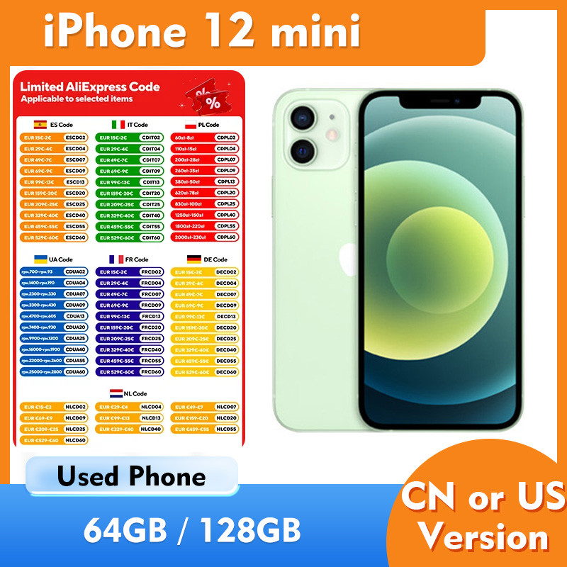 Apple iphone 12 mini ROM 64GB 128GB 5G IOS Smartphone 5.4in 2340x1080px 12MP Camera 2227mAh Battery 