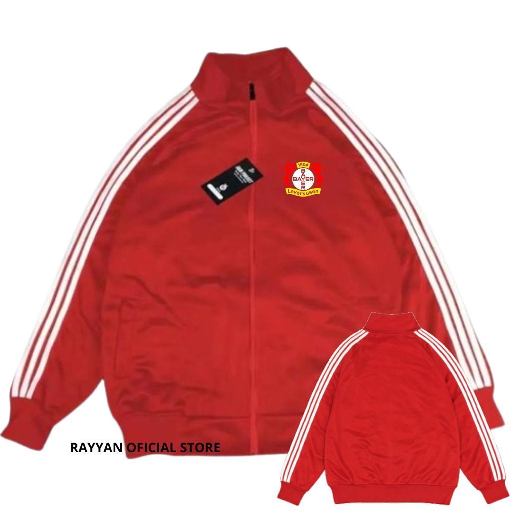 Bayer Leverkusen Jacket Tracktop White Stripe - Merah
