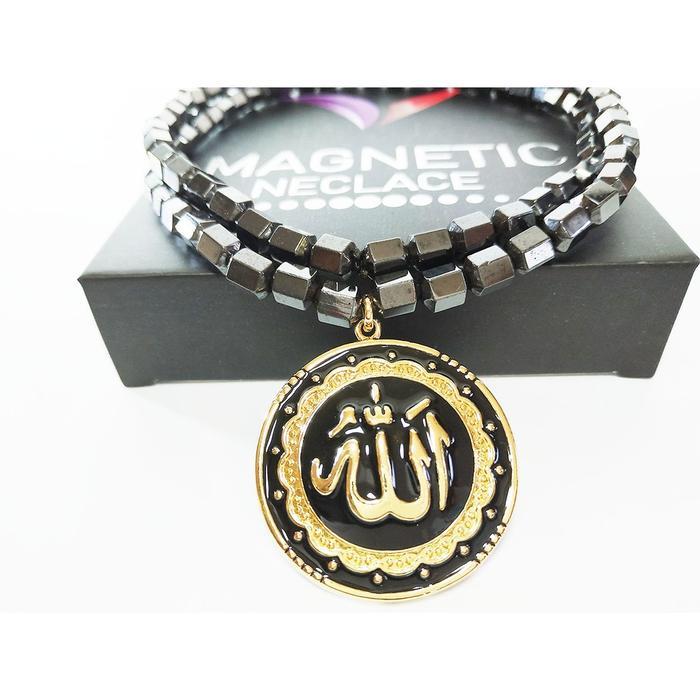 VeE 1 Set Tasbih Kalung Gelang Magnet Tabung Cutting Liontin Ukir Tauhid Lafadz Allah Asli Korea - E
