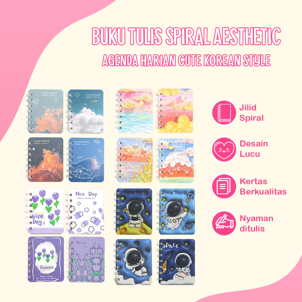 Scrapbook Notebook Mini A7 80 Lembar Spiral Lucu Buku Catatan Saku Gaya Korea