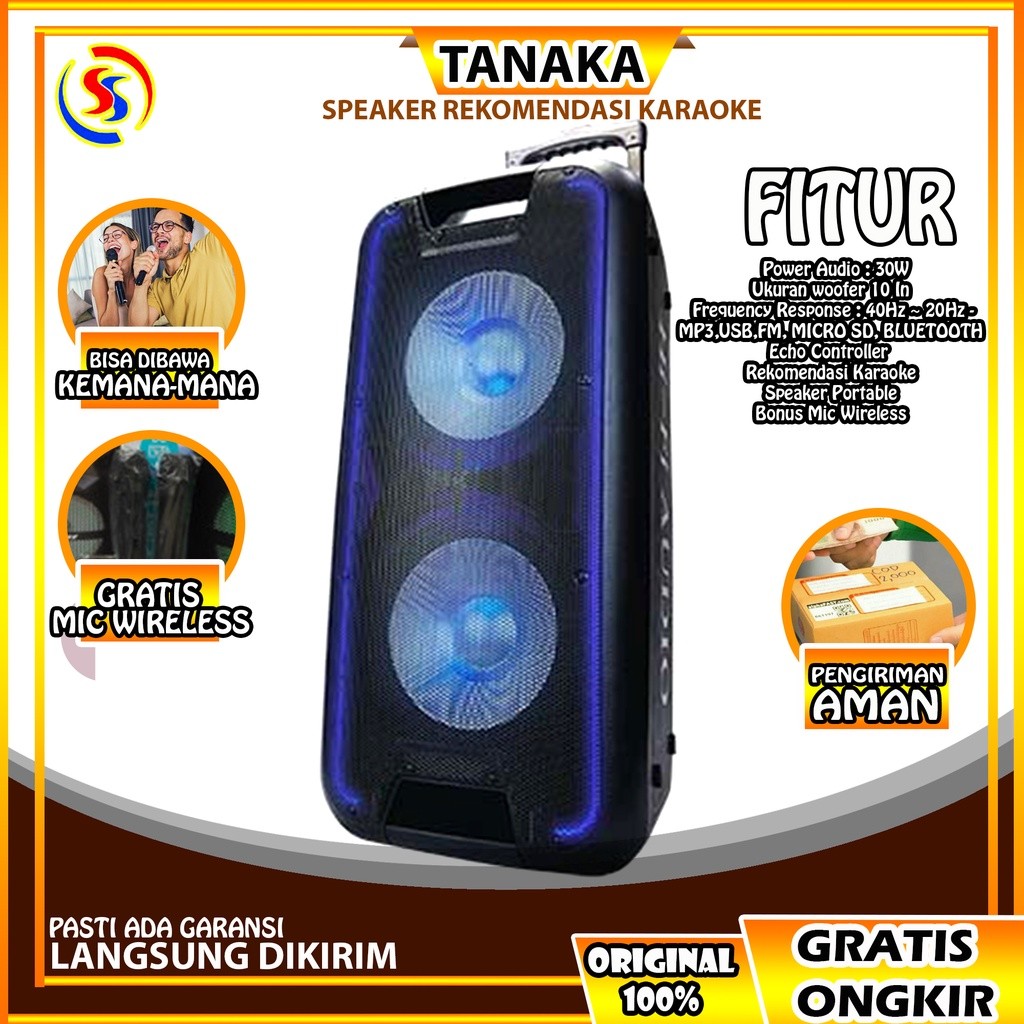 SPEAKER PORTABLE SPEAKER KARAOKE SPEAKER BLUETOOTH BONUS MIC TANAKA WAKANDA 10 IN. SPEAKER BLUETOOTH
