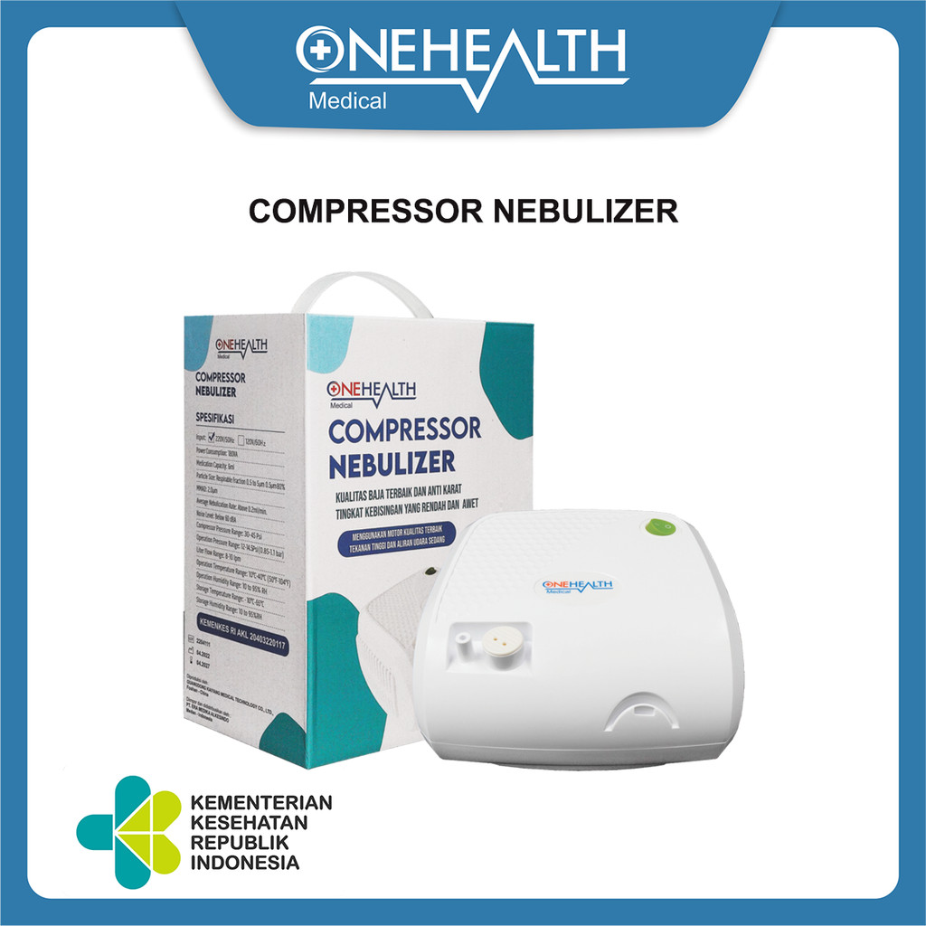 Onehealth Nebulizer Compressor White Alat Bantu Napas & Terapi Berdahak Inhalasi Uap Obat Asma