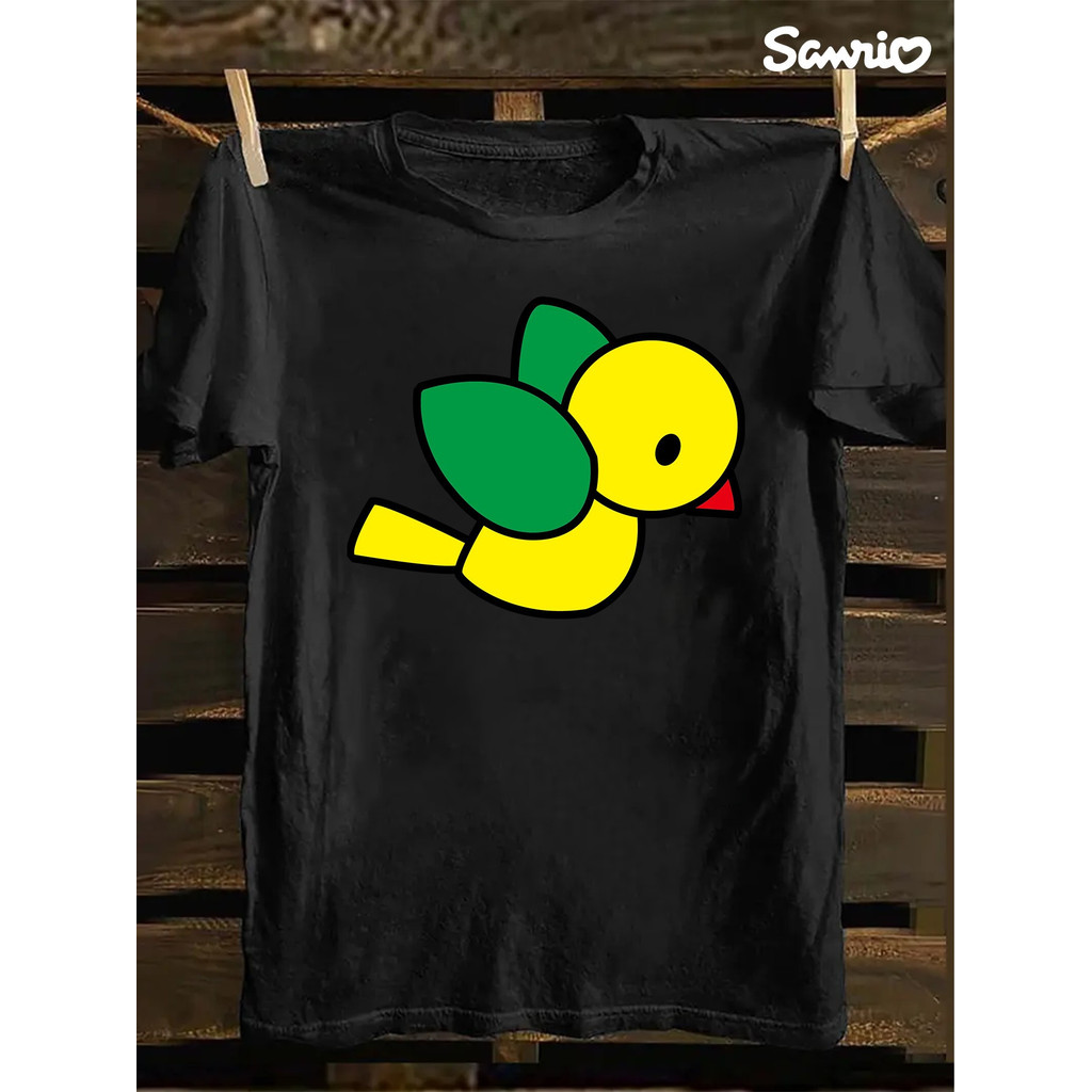 Kaos Sanrio Pria Motif Burung Sayap Hijau Hitam Lengan Pendek Pencinta Hewan Hadiah