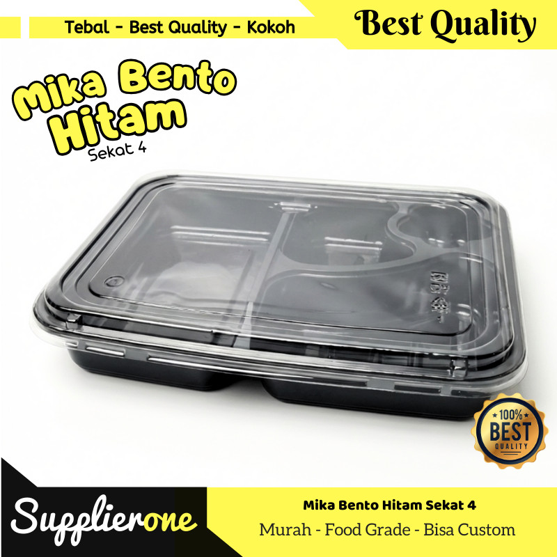 Mika bento sekat 4 / mika bento / kotak bento 4 sekat + tutup / mika bento sekat 4 isi 50