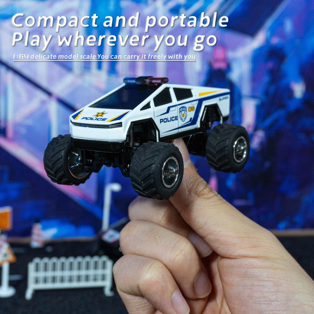Remote Control 1:64 Alloy RC Car High Speed Police Truck Cybertruck Pickup Riot Truck Car Model Off-