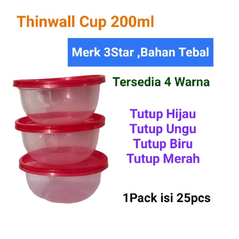 Joyceo Thinwall 200ml tutup warna LEBIH TEBAL cup salad puding