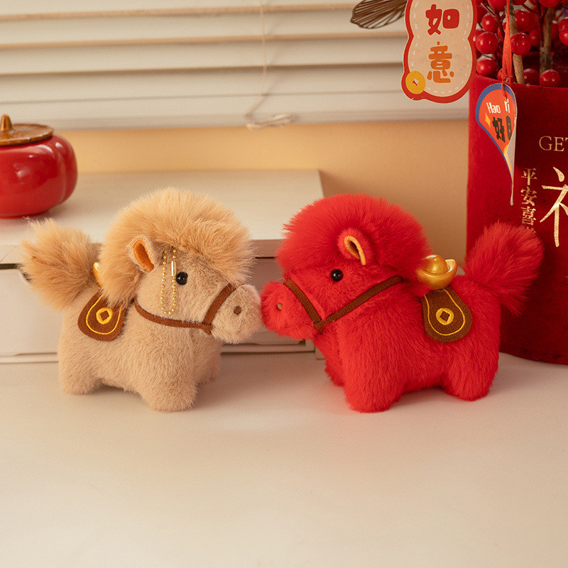Gantungan Boneka Kuda Yuanbao Mainan Plush Gantungan Maskot Tahun Kuda
