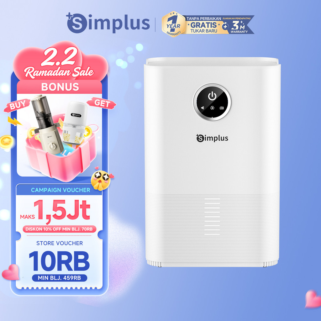 Simplus Dehumidifier 1L Dehumidifikasi Konstan Tidak Bising Pemantau Kelembaban Hemat Daya