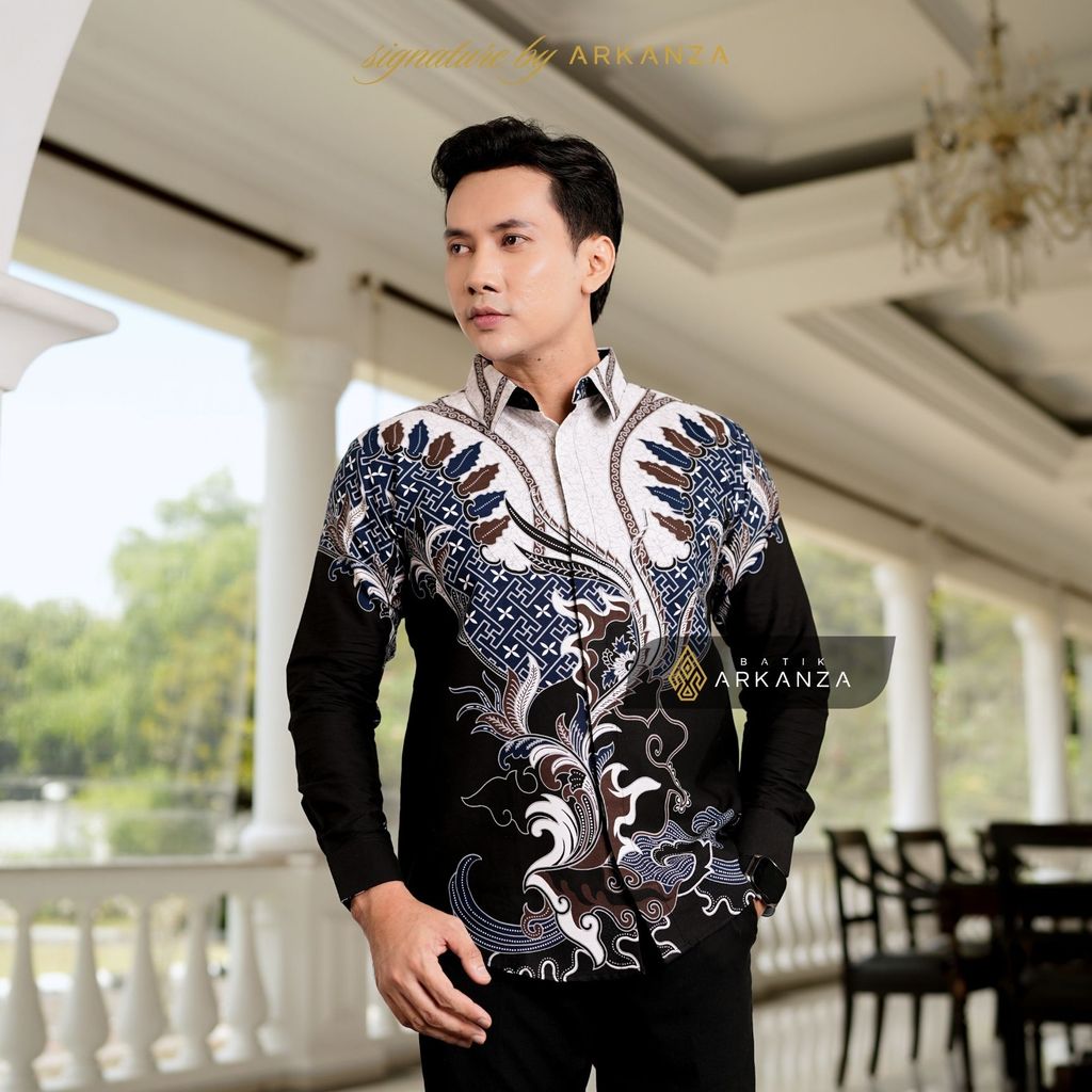 Arkanza Signature Motif Dwipantara Kemeja Batik Pria Lengan Panjang Eksklusif Curved Hem Jahitan Pre