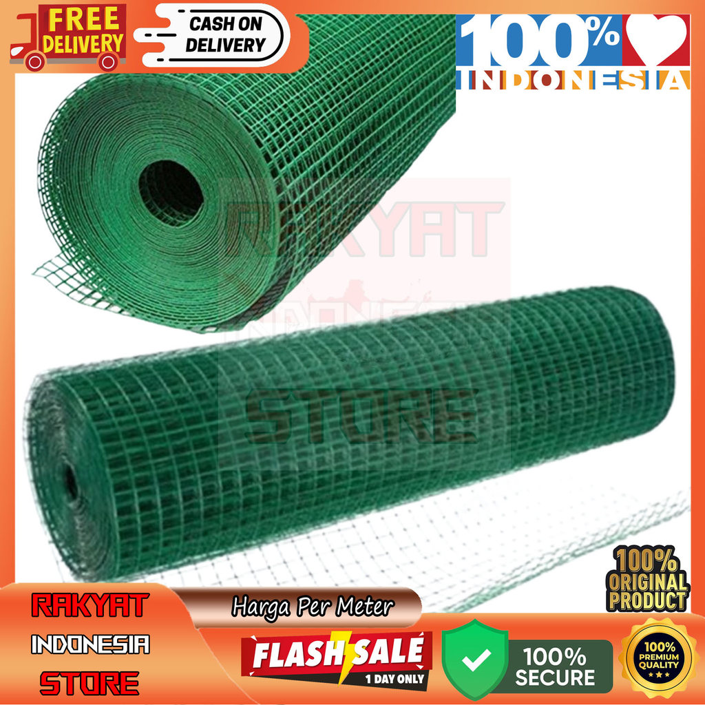 Kawat Loket PVC Hijau 1 Meter Ram Strimin Ayakan Pasir Pagar Hewan Peliharaan Kandang Ayam Dawai Bes