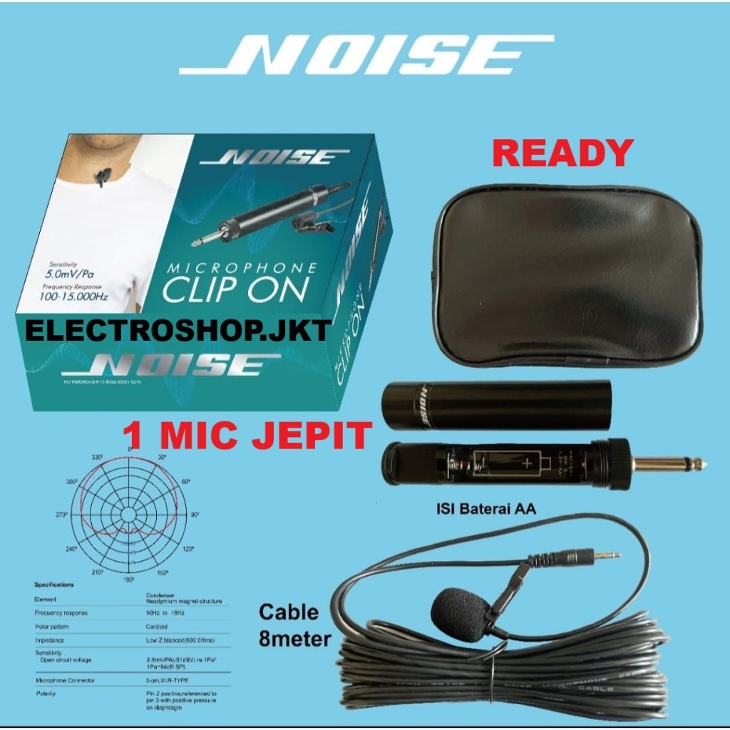 NOISE MICROPHONE JEPIT KABEL 10 METER , MIC CLIP ON 1 MIC, MIC JEPIT BAJU NOISE CLIP ON