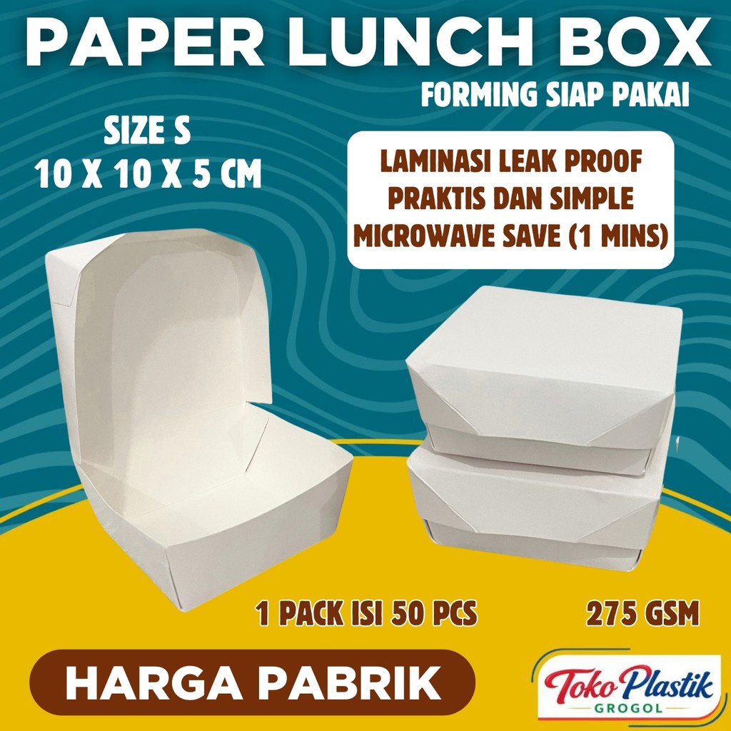 Lunch Box Paper Ivory SIap Pakai / Dus Kotak Dimsum / Siomay / Snack / Takoyaki Small - Toko Plastik