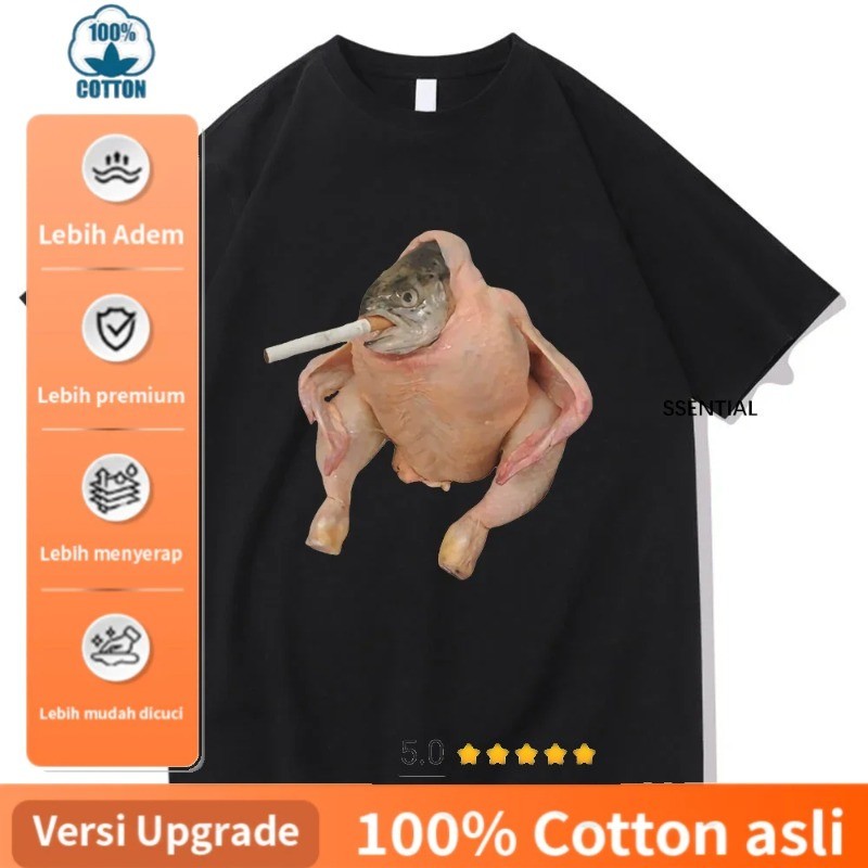Kualitas Premium, Cocok untuk Pria dan Wanita Kaos Unik Motif Wajah Ayam Universal, Grafis Merokok, 