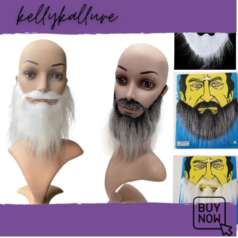 TERLAKU NOW Jenggot Kumis Palsu Hitam Abu dan Putih untuk Properti/Halloween/Pesta NEW COS