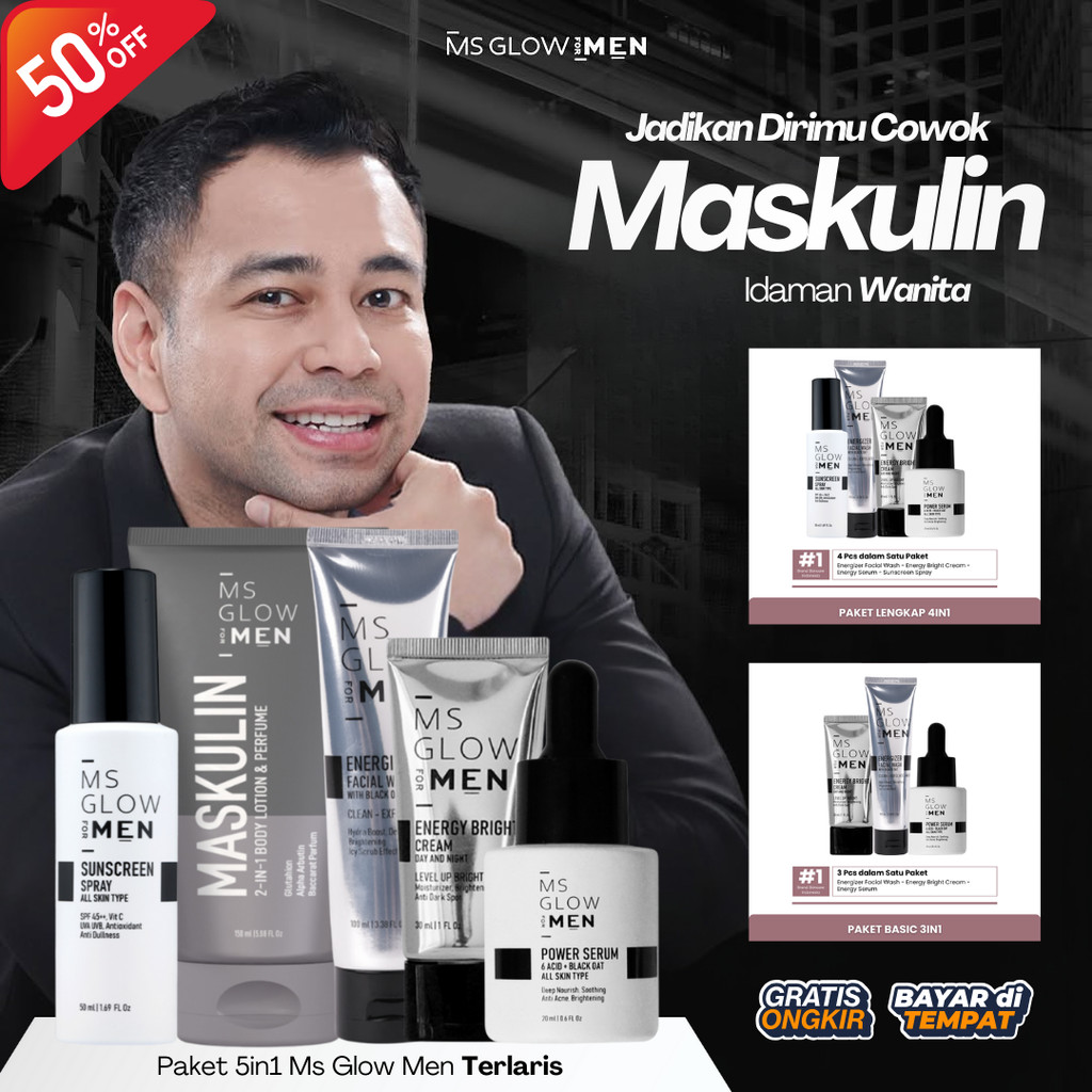 Ms Glow For Men Skincare 1 Set Lengkap Pria Ms Glow Men Paket Wajah Cowok Glowing Flek Jerawat