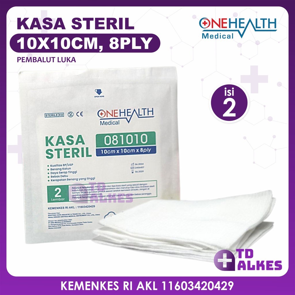 OneHealth Kasa Sterile 10x10 cm 8 Ply isi 2 Peralatan Pembersih Perban Lipat Dalam Penutup Luka P3K 