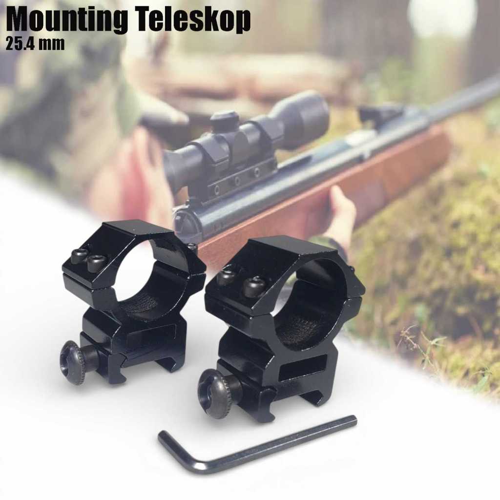Mounting Teleskop Rifle Scope Mount Ring Picatinny Rail 25.4mm, Dudukan Teleskop Senapan Angin Outdo