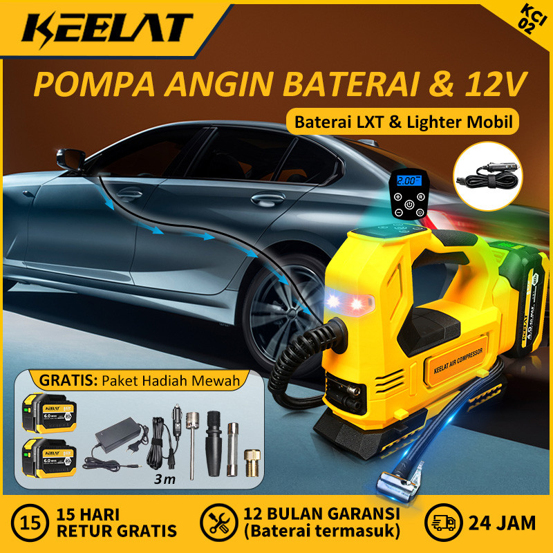 KEELAT KCI02 20V Pompa Ban Mobil Elektrik Pompa Angin Ban Motor Cek Tekanan Pompa Angin Elektrik
