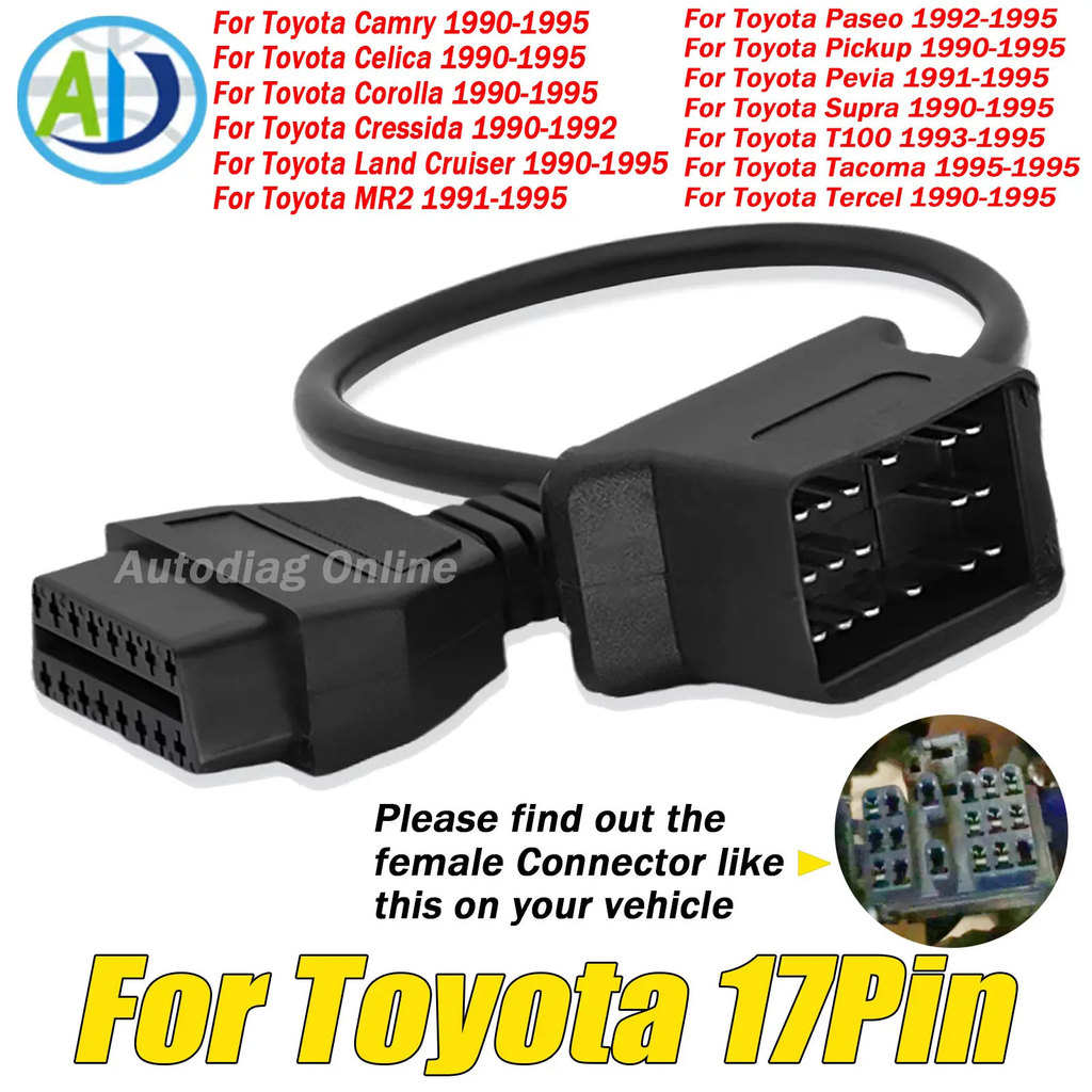 Kabel Diagnostik OBD2 untuk Toyota Camry/Celica/Corolla/Cressida/Pickup 17 Pin ke 16 Pin Adaptor OBD