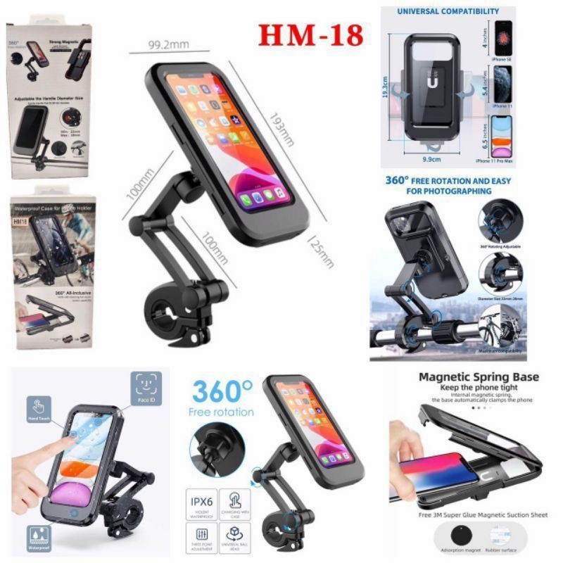 Product HOLDER MOTOR STANG HM-18 WATERPROOF HP DI SEPEDA PHONE HOLDER HM18
