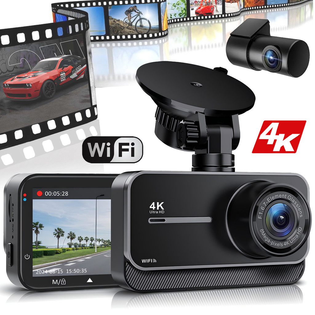 Kamera Dash Cam 4K untuk Mobil, Kamera Dash Cam WIFI untuk Mobil, Kamera Dash Depan dan Belakang, Ko
