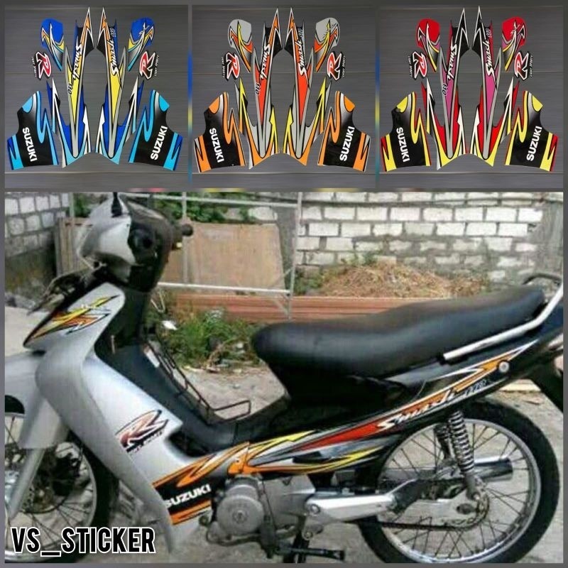 stiker striping suzuki smash 110 r 2005 hitam merah biru silver