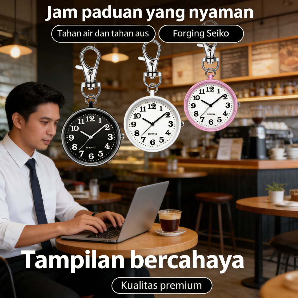 Dapat digunakan Jam kuarsa transparan baru Gantungan kunci perawat Jam saku gantungan kunci perawat 