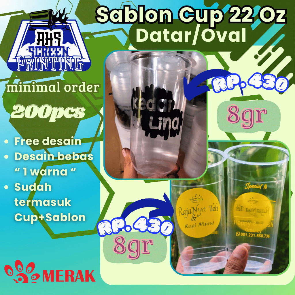 Promo Murahsablon cup 16oz oval 7gr- 22oz oval & datar 8gr - AHS Sablon Terlaris