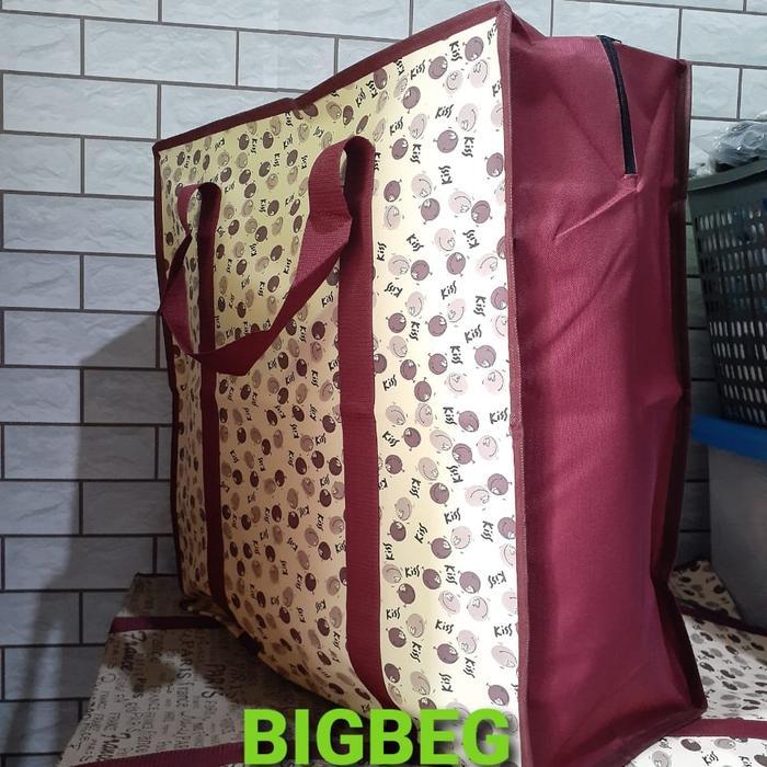 Tas Belanja Terpal Motif Jumbo 55x58 cm Totebag Travelbag Laundry Serbaguna - Maroon, Terpal Motif