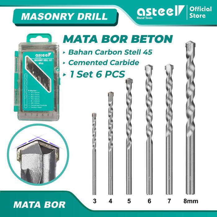 (Deli Tools Store) ASTEEL Mata Bor Beton Cemented Carbide Set 6pcs - Mata Bor Tembok Beton Set - Mat