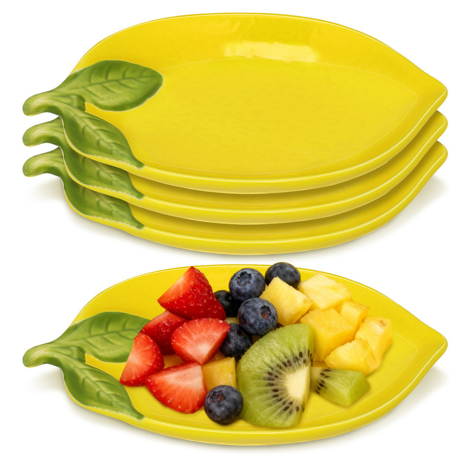 4pcs Lemon Plates Lemon Shaped Bowl Dessert Bowl Ceramic Lemon Bowl Aesthetic Serving Bowl Salad Bow