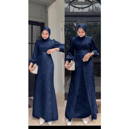 Maxi Malika Brukat Dress Fashion Muslim Kualitas Premium Gamis Remaja Kekinian - sage, M-LD 90cm