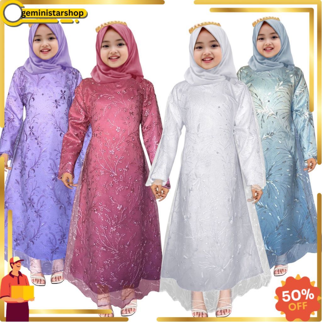 JUAL Baju gamis anak Syari tile mutiara 3-8tahun / baju gamis anak perempuan / baju gamis anak kekin