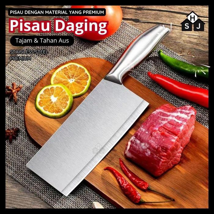 Pisau Dapur Professional Stainless Steel Super Tajam / Pisau Daging Koki Jepang Golok Daging