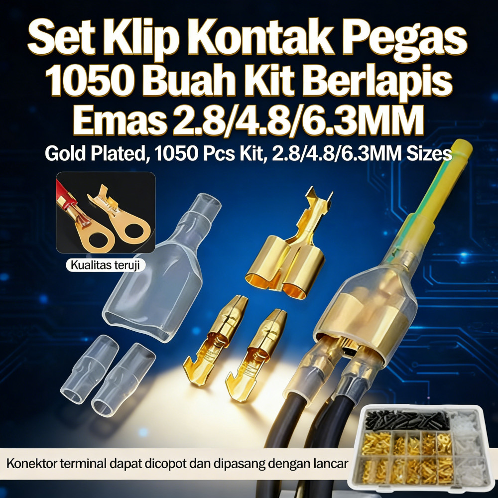 Klip Kontak Pegas 1050 Buah Dipres Dingin 2.8MM Set Berlapis Emas 6.3MM Klip Pegas 4.8MM