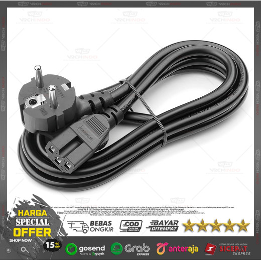 Kabel Daya Komputer 3 Pin Standar PSU – Panjang Fleksibel 1.8–10 Meter