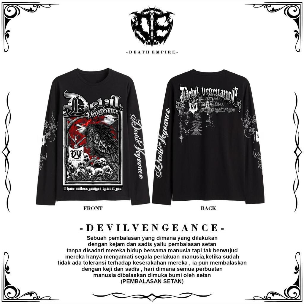 Kaos Longsleeve Netral Devil Vengeance Model Lengan Panjang Casual Sablon Dtf Fashion Kalcer Metal P