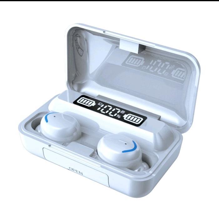Earphone Bluetooth TWS F9 + Powerbank  Wireless  5.3 waterproof Earbud Ponsel - Putih